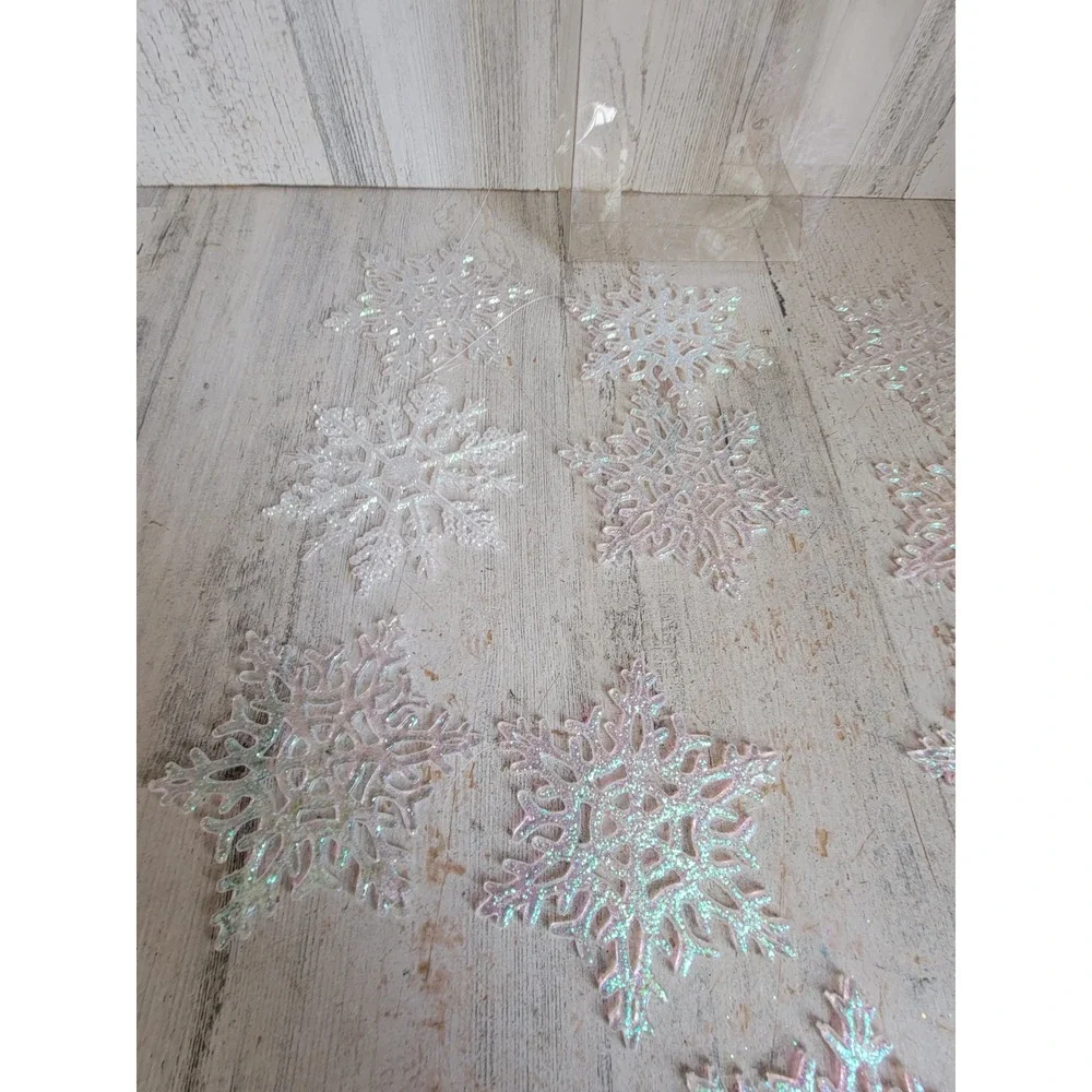 Vintage iridescent snowflake glitter ornament Xmas set Unique Home decor